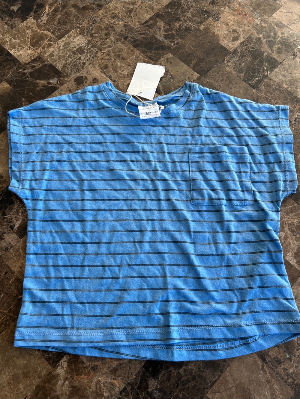 NWT 🆕 Zara Kids Blue Striped Pocket Tee - 18-24 months